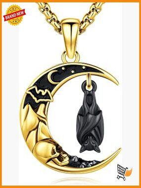 Gothic Bat Moon Pendant Necklace Sterling Silver 925 Box Chain